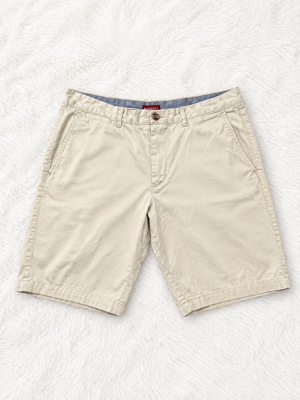 Merona Mens Khaki Shorts Size 34 Beige Flat Front Casual Cotton Shorts